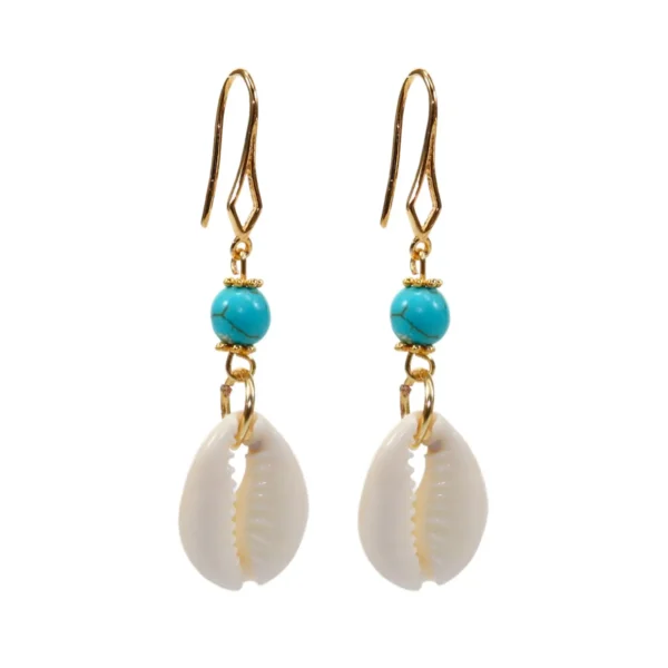 Aretes con concha de mar y piedra Turquesa