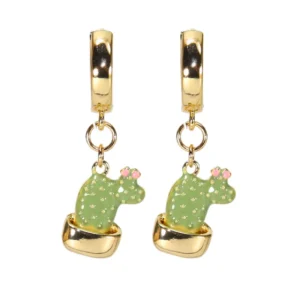 Aretes con dije de nopalito en maceta