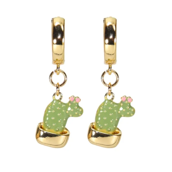 Aretes con dije de nopalito en maceta
