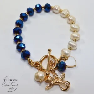 Pulsera de cristales y perlas de rio