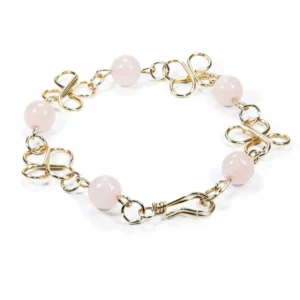 Pulsera de cuarzo rosa técnica de alambrismo